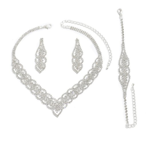 Factory Direct supply rhinestone necklace earrings bracelet three-piece bridal wedding dinner party accessories necklace wholesale - Image 5