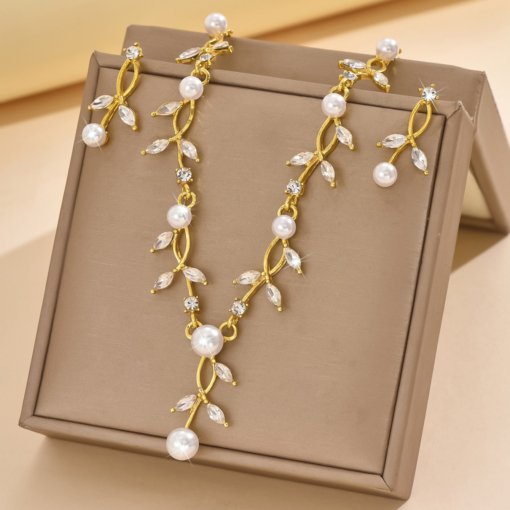 Fashion European and American style bridal suit fallen pearl necklace earrings fashion suit suit formal dress accessories - 图片 2