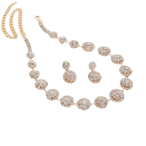 Cross-border hot jewelry suit luxury wedding party women's ornament round rhinestone quartz necklace and earring suit suit - 图片 5