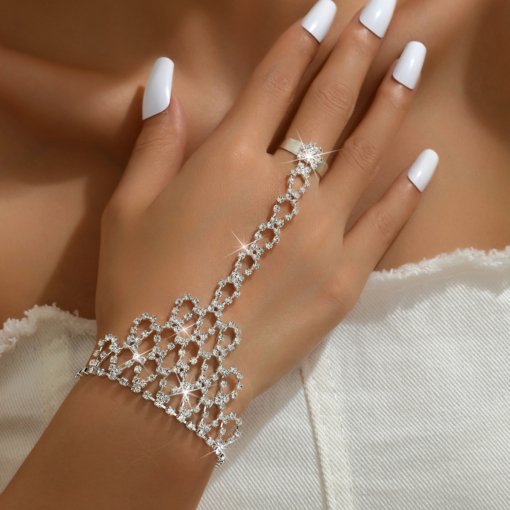 New fashion diamond bracelet ring integrated chain Latin dance finger chain fashion fashionable women mixed bracelet 998# - 图片 2