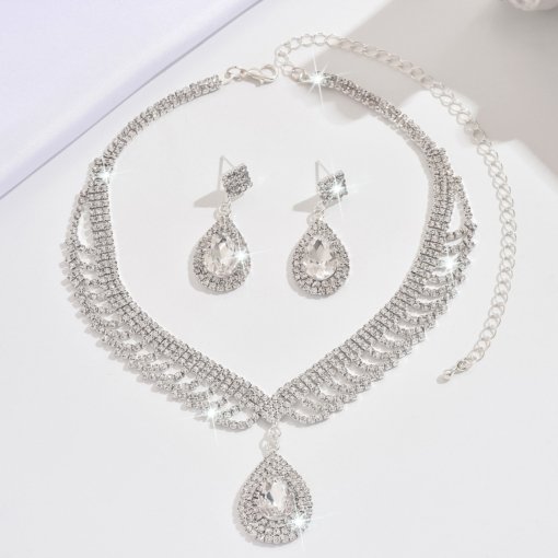 European and American entry Lux water drop necklace and earrings suite wedding accessories fashion bridal jewelry set Christmas wedding - 图片 5