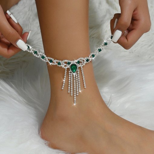Hot sale in Europe and America sexy fashion popular style black water drop tassel rhinestone anklet female ankle over rhinestone jewelry lot - Image 3