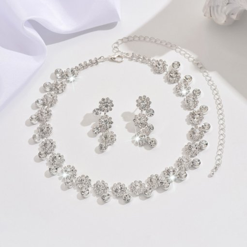 European and American new simple wedding jewelry suit bride ornament temperament Valentine's Day banquet necklace and earrings suite suit - 图片 5