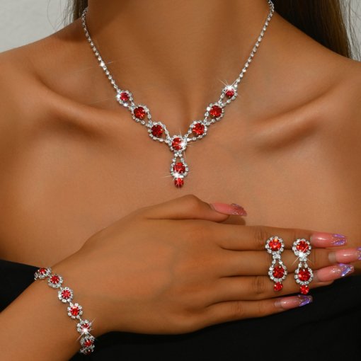 Brand New Bridal Ornament wholesale jewelry suit silver rhinestone women's necklace earrings bracelet wedding accessories