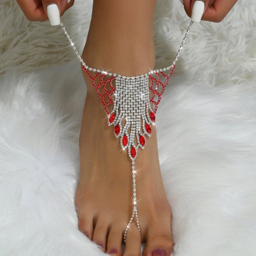 Hot Selling anklet finger rhinestone foot ornaments Europe and America cross border Beach multi-layer tassel bride super hot all-match - 图片 3