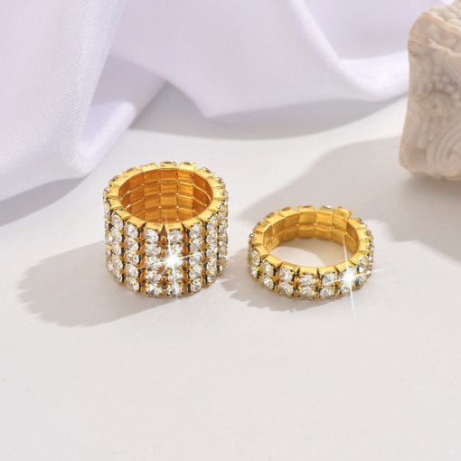 Fashion and fully-jewelled stretch ring Gold Silver multi-color optional fit women's party dinner daily wear - Image 9