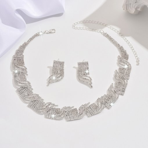 European and American new simple wedding jewelry suit bride ornament temperament Valentine's Day banquet necklace and earrings suite suit - 图片 5