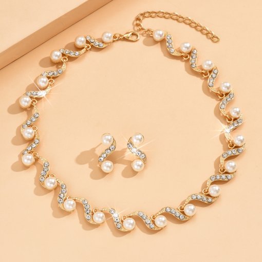 Cross-Border sold jewelry wholesale European and American hot women's Imitation Pearl S-shaped jewelry new bridal wedding accessories 985# - 图片 8