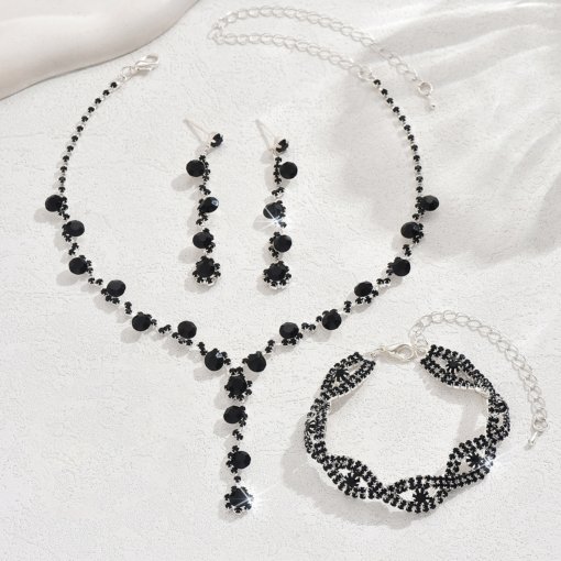 Jewelry suit brand new shiny inlaid full Diamond women's wedding supplies ornament necklace earring bracelet three-piece set - Image 7