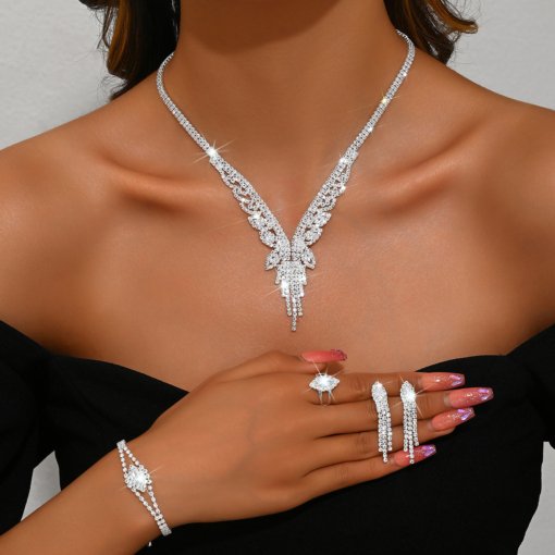 Jewelry wholesale luxury jewelry wedding party women's zircon necklace earrings set dress dinner clavicle chain - 图片 3