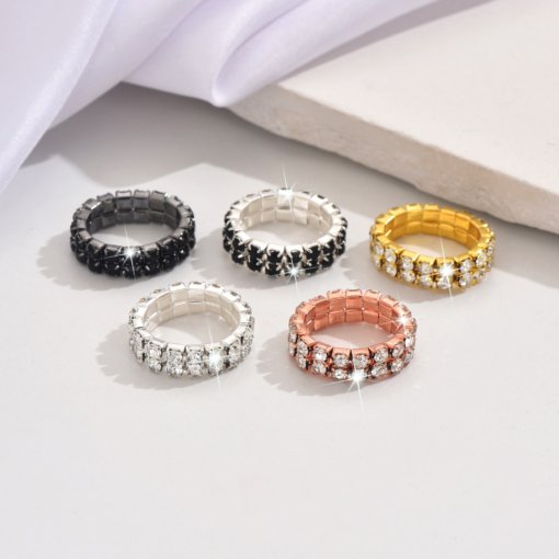 Fashion and fully-jewelled stretch ring Gold Silver multi-color optional fit women's party dinner daily wear - Image 6