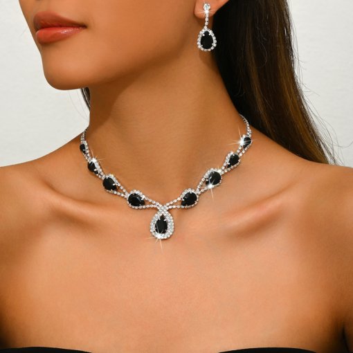 Light luxury water drop diamond ear stud necklace suit minority all-match design sense clavicle chain temperament High sense ornament female - Image 9