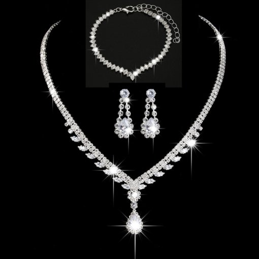 Factory in stock Women's necklace bracelet earrings wedding jewelry suit fine zircon Bridal Ornament - 图片 3