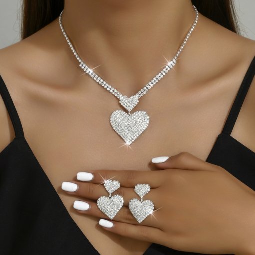 Women's diamond-embedded love necklace earrings fashion Wedding Party Valentine's Day gift jewelry high-grade clavicle chain - 图片 2