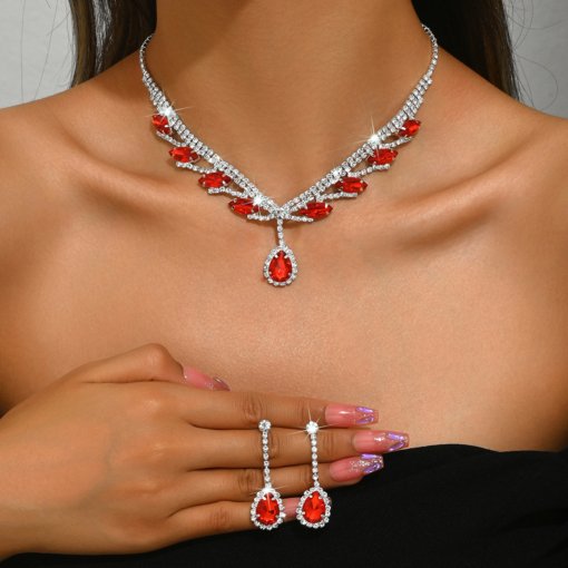 Foreign trade Jewelry factory wholesale europe and america cross border luxury rhinestone super beautiful necklace and earrings suite Jewelry set - Image 8