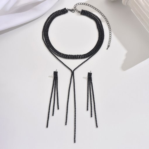 Amazon new design bohemian Y-shaped rhinestone inlaid multi-layer necklace tennis chain Lasso clavicle chain - Image 5