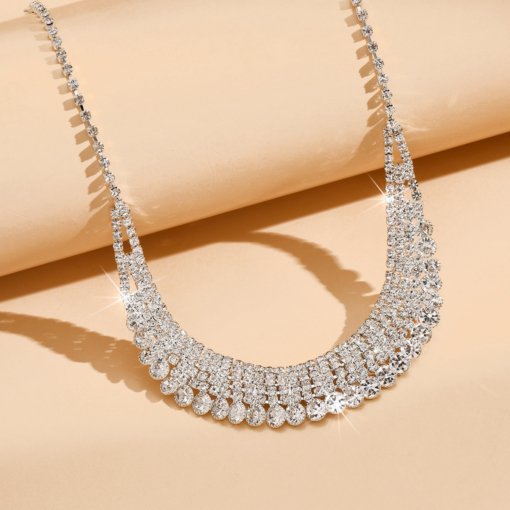 New Bright full diamond rhinestone necklace eardrops suit Bride wedding jewelry simple graceful all-match suit suit wholesale - 图片 4