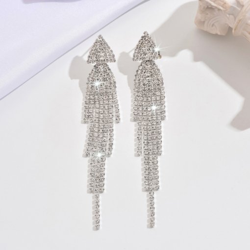 Cross-border Diamond waterfall tassel pendant earrings exaggerated New Fashion Dance nightclub flashing earrings factory direct sales - 图片 5