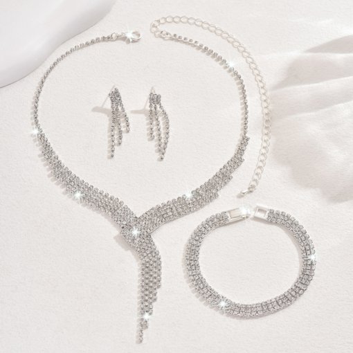 Wedding rhinestone necklace three-piece suit luxury temperament dinner party Jewelry manufacturers - Image 4
