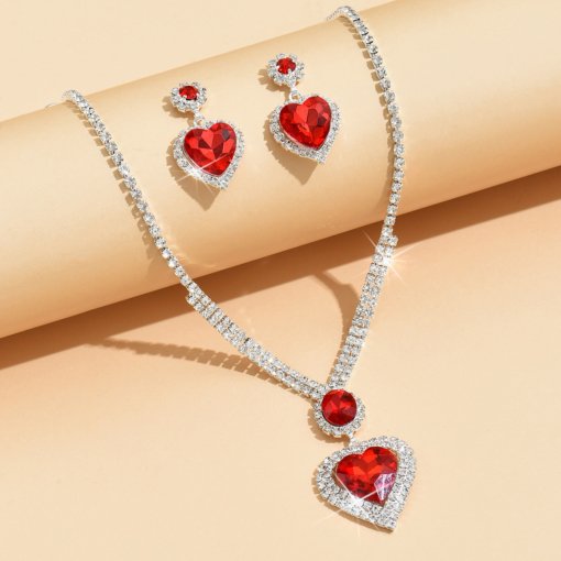 Fashion dignified generous style elegant peach heart water drop pendant claw chain jewelry Japanese and Korean simple trend necklace and earrings suite - Image 4
