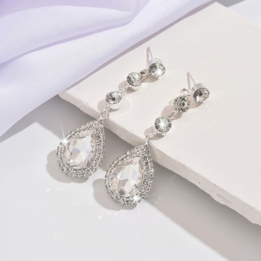 New Korean earrings bridal glass water drop rhinestone earrings exclusive for cross-border earrings Valentine's Day gift - 图片 3