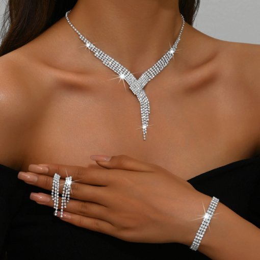Wedding rhinestone necklace three-piece suit luxury temperament dinner party Jewelry manufacturers - Image 2