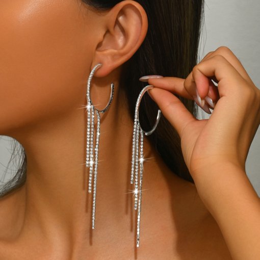 Foreign trade hot sale simple circle earrings women's accessories fashion personality rhinestone tassel earrings earrings earrings