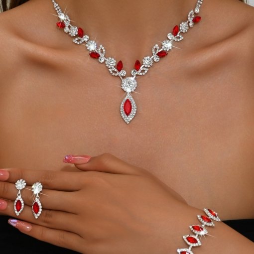 Cross-border supply exquisite claw chain rhinestone crystal earrings and necklace set mild luxury retro leaves flower temperament clavicle - Image 3