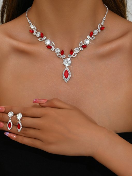 Cross-border supply exquisite claw chain rhinestone crystal earrings and necklace set mild luxury retro leaves flower temperament clavicle - Image 13