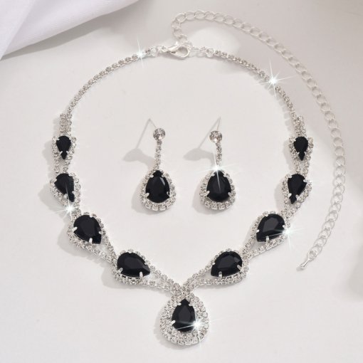 Light luxury water drop diamond ear stud necklace suit minority all-match design sense clavicle chain temperament High sense ornament female - Image 5