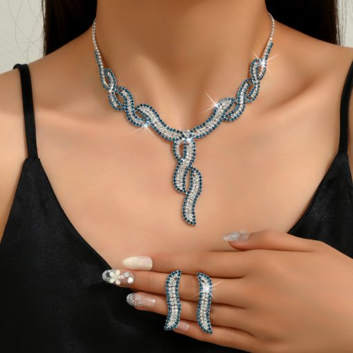 All new necklace and earrings suite European and American elegant short necklace for ladies necklace ear stud bridal Diamond-embedded banquet chain set - 图片 7