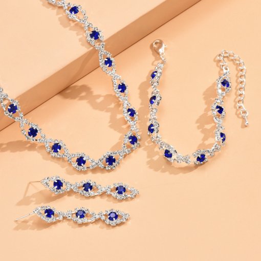 Simple jewelry suit European and American fashion formal dress accessories rhinestone multicolor necklace earring bracelet suit - 图片 8