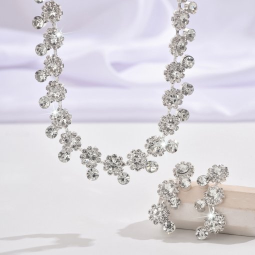European and American new simple wedding jewelry suit bride ornament temperament Valentine's Day banquet necklace and earrings suite suit - 图片 3