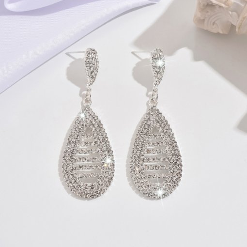 Europe and America cross border heavy industry model luxurious long water drop earrings women's fashion shiny rhinestone temperament ear studs earrings - 图片 5