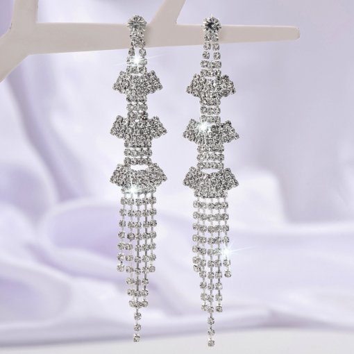 Korean style beautiful classical earrings ultra-long rhinestone tassel nightclub earrings dress banquet earrings wholesale - 图片 3