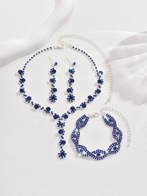 Jewelry suit brand new shiny inlaid full Diamond women's wedding supplies ornament necklace earring bracelet three-piece set - Image 11