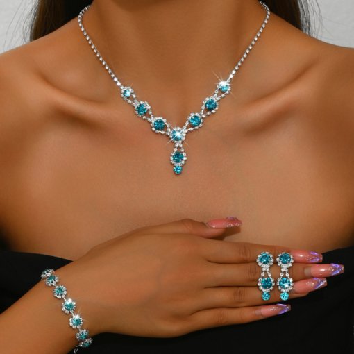 Brand New Bridal Ornament wholesale jewelry suit silver rhinestone women's necklace earrings bracelet wedding accessories - Image 3