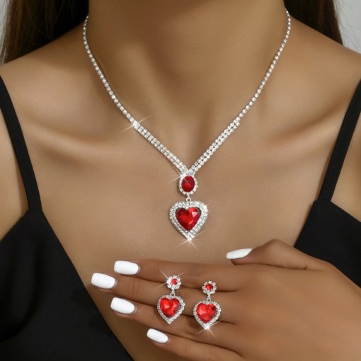 Fashion dignified generous style elegant peach heart water drop pendant claw chain jewelry Japanese and Korean simple trend necklace and earrings suite - Image 3
