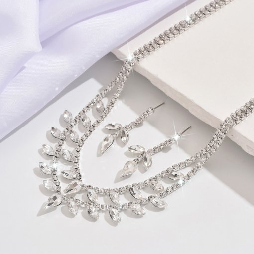 Multi-layer luxury fashion diamond pendant necklace earrings two-piece set European bride wedding necklace earring jewelry - 图片 3