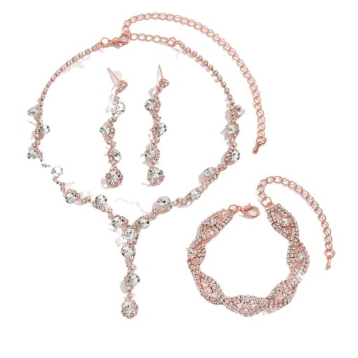 Jewelry suit brand new shiny inlaid full Diamond women's wedding supplies ornament necklace earring bracelet ring - Image 5
