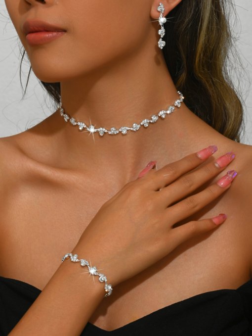 Amazon best seller in Europe and America fashion Wedding Jewelry necklace ear stud bracelet three-piece suit for women - Image 15