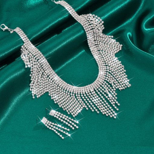 Bridal wedding suit necklace earrings two-piece set geometric full diamond wedding evening dress accessories cross-border hot set chain - Image 5