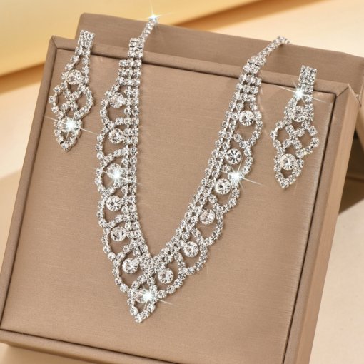 European and American lace rhinestone silver necklace niche temperament clavicle chain affordable luxury fashion high-grade jewelry suit - 图片 2