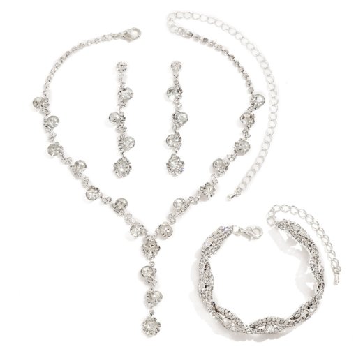 Jewelry suit brand new shiny inlaid full Diamond women's wedding supplies ornament necklace earring bracelet three-piece set - Image 5