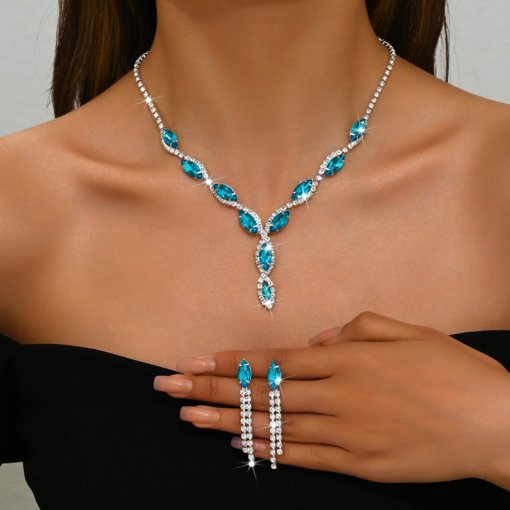 Cross-border jewelry wholesale personalized color horse eye water drop necklace tassel earrings bride suit necklace ear stud