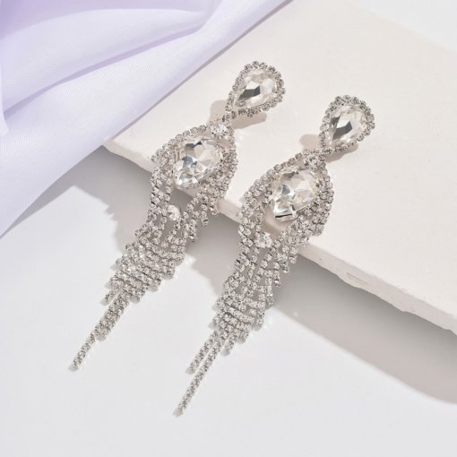 European and American style exaggerated and personalized diamond full diamond long fringe earrings fashion runway temperament wild eardrop earring women - Image 4