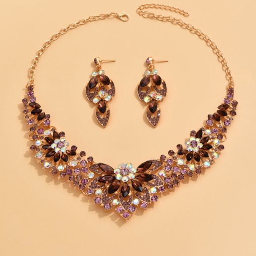 Jewelry suit wholesale cross-border popular exaggerated women's wedding dinner women's necklace and earrings suite suit multi-color choice - Image 8