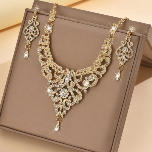 Amazon cross-border e-commerce European and American exaggerated rhinestone necklace and earrings suite bridal dress banquet women's accessories - Image 4
