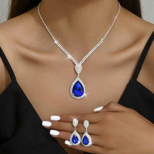 Fashion temperament red sapphire blue water drop pendant affordable luxury style design niche trendy suit autumn and winter all-matching wholesale - Image 2