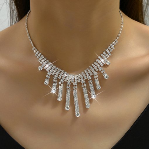 New Bright full diamond rhinestone irregular necklace and earrings suite Bride wedding jewelry simple temperamental all-match sets - 图片 4